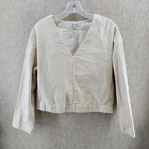MADEWELL Women's Waffle-Knit Cream Relaxed‎ V-Neck Top Size XXS